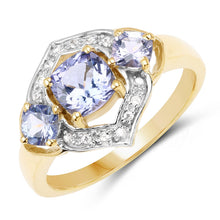 Load image into Gallery viewer, 14K Yellow Gold Plated 1.58 Carat Genuine Tanzanite and White Topaz .925 Sterling Silver Ring