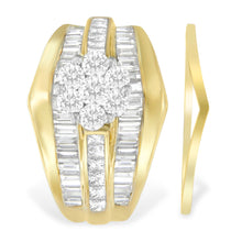 Load image into Gallery viewer, 14K Yellow Gold 2-1/3 Cttw Diamond Cluster Channel Set Chevron Shaped Band Engagement Ring & Wedding Band Set (H-I Color, SI1-SI2 Clarity)- Size 5