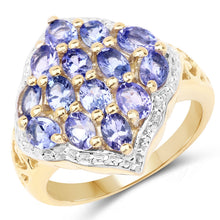 Load image into Gallery viewer, 14K Yellow Gold Plated 2.38 Carat Genuine Tanzanite .925 Sterling Silver Ring