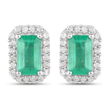 Load image into Gallery viewer, 0.91 Carat Genuine Zambian Emerald and White Diamond 14K White Gold Earrings