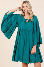 Load image into Gallery viewer, Frill Tie Neck Bell Sleeve Dress For Women – Feminine and Sophisticated Dress with Playful Frill Details and Elegant Bell Sleeves
