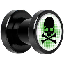 Load image into Gallery viewer, Green Black Skull Black Anodized Screw Fit Plug Set 2G
