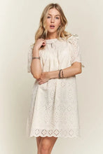 Load image into Gallery viewer, Ruffled Eyelet Round Neck Summer Dress For Women – Elegant Feminine Eyelet Dress with Ruffled Details for Garden Parties & Special Occasions