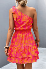 Load image into Gallery viewer, Pink Smocked Printed Single Shoulder Dress Feminine & Flattering Summer Style Dresses