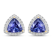 Load image into Gallery viewer, 3.82 Carat Genuine Tanzanite and White Diamond 14K Yellow Gold Earrings