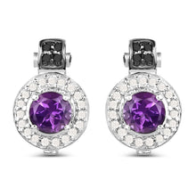 Load image into Gallery viewer, 2.29 Carat Genuine Amethyst, Black Diamond and White Diamond .925 Sterling Silver Earrings