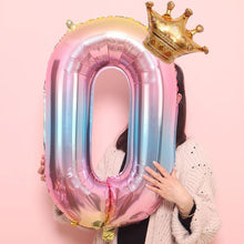 Load image into Gallery viewer, Luxury Gradient Modern 32inch Rainbow number Foil Balloons For Birthday party Decorations Kids Rose Ballons With Crown From 0-9 Numbers