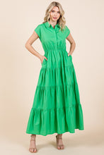 Load image into Gallery viewer, New Button Up Collared Tiered Maxi Shirt Dress For Women – Fluttering, Elegant, Trendy and Versatile for Any Occasion