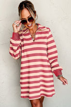 Load image into Gallery viewer, Classic Contrast Black Striped Collar Long Sleeve Mini Dress Stylish & Trendy Casual Dress for Women