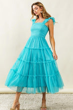 Load image into Gallery viewer, Frill Mesh Tiered Midi Dress For Women โ Fluttering, Elegant, Romantic Frill Design with Mesh Details for a Feminine Silhouette