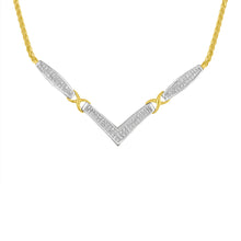 Load image into Gallery viewer, 14K Yellow and White Gold 2.0 Cttw Princess Cut Diamond Flared and X-Station V Shaped 18†Franco Chain Statement Necklace (H-I Color, SI2-I1 Clarity)