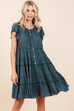 Load image into Gallery viewer, Lace Detail Ruffled Button Down Tiered Dress For Women โ Romantic and Feminine Dress with Delicate Lace and Flowing Tiers