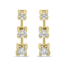 Load image into Gallery viewer, 14K Yellow Gold 1/2 Cttw Round Diamond 3 Stone Graduated Linear Drop Past, Present and Future Stud Earrings (H-I Color, SI1-SI2 Clarity)