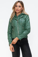 Load image into Gallery viewer, Women Classic Snobbish Faux Leather Zip-Up Drawstring Hooded Jacket Edgy & Casual PU Leather Jacket For Streetwear