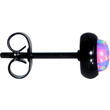 Load image into Gallery viewer, Purple Synthetic Opal Black IP 316L Surgical Steel Stud Earrings