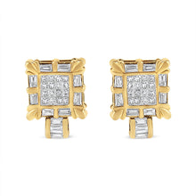 Load image into Gallery viewer, 14K Yellow Gold 7/8 Cttw Princess and Baguette-Cut Diamond Square Framed Huggie Hoop Omega Earrings (H-I Color, SI1-SI2 Clarity)