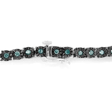 Load image into Gallery viewer, Black Rhodium Plated .925 Sterling Silver 1.0 Cttw Diamond Miracle Tennis Bracelet (Enhanced Blue Color, I3 Clarity) - 7"