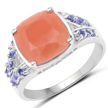 Load image into Gallery viewer, 3.97 Carat Genuine Peach Moonstone and Tanzanite .925 Sterling Silver Ring