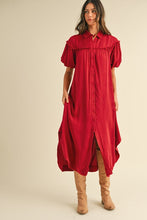 Load image into Gallery viewer, Mineral Washed Button Down Puff Sleeve Shirt Dress β Trendy Button Down Shirt Dress with Puff Sleeves and Unique Mineral Wash Finish for a Chic and Casual Look