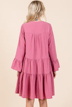 Load image into Gallery viewer, Tiered Notched Flare Sleeve Dress – Fluttering, Playful and Stylish Dress with Ruffled Layers and Trendy Flare Sleeves