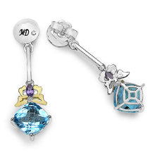 Load image into Gallery viewer, 5.55 Carat Genuine Blue Topaz, Amethyst & White Diamond .925 Sterling Silver Earrings