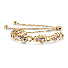Load image into Gallery viewer, 14K Yellow Gold Plated .925 Sterling Silver 1/10 Cttw Diamond Infinity Heart Shaped 4â€-10†Adjustable Bolo Bracelet (H-I Color, I2-I3 Clarity)