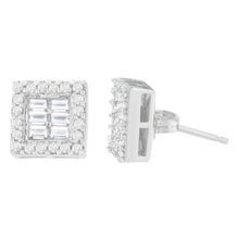 Load image into Gallery viewer, 14K White Gold 1 cttw Round and Baguette Diamond Stud Earrings (H-I, SI1-SI2)