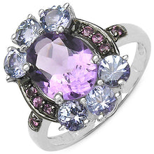 Load image into Gallery viewer, 4.04 Carat Genuine Amethyst & Tanzanite .925 Sterling Silver Ring