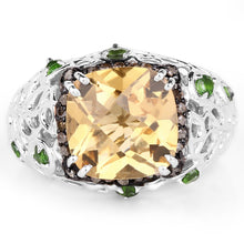 Load image into Gallery viewer, 4.13 Carat Genuine Citrine, Chrome Diopside & Champagne Diamond .925 Sterling Silver Ring