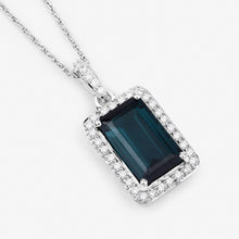 Load image into Gallery viewer, 3.55 Carat Genuine Green Tourmaline and White Diamond 14K White Gold Pendant