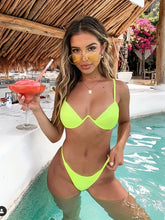 Load image into Gallery viewer, Bikini Push Up Underwire 2 Piece High Cut Swimsuit for Women – Vibrant Solid Color Off the Shoulder Bikini Set – Sexy Stretchy Swimwear for Beach Pool and Summer Vacation