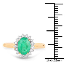 Load image into Gallery viewer, 1.39 Carat Genuine Zambian Emerald and White Diamond 10K Yellow Gold Ring
