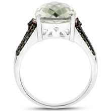 Load image into Gallery viewer, 4.41 Carat Genuine Green Amethyst and Green Diamond .925 Sterling Silver Ring