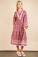 Load image into Gallery viewer, Floral Printed Boho V-Neck Balloon Sleeve Dress For Summer – Boho V-Neck Dress, Balloon Sleeve Dress, Floral Printed Dress, Feminine Boho Dress, Chic Summer Dress
