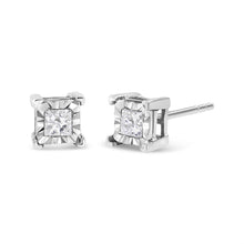 Load image into Gallery viewer, .925 Sterling Silver 1/2 Cttw Miracle Set Princess-cut Diamond Solitaire Stud Earrings (H-I Color, SI2-I1 Clarity)