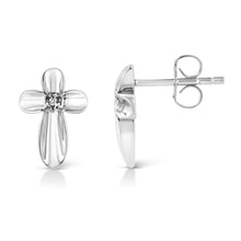 Load image into Gallery viewer, .925 Sterling Silver Prong Set Diamond Accent Floral Cross Stud Earring (I-J Color, I1-I2 Clarity)