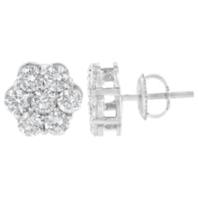 Load image into Gallery viewer, Sterling Silver 2 cttw Floral Composite 7 Stone Diamond Stud Earring (I-J, I1-I2)