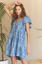 Load image into Gallery viewer, New Summer Printed V-Neck Ruffle Sleeve Mini Dress For Summer β Feminine Floral Print Dress, Stylish, Fashionable, Flirty & Fun