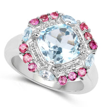 Load image into Gallery viewer, 4.73 Carat Genuine Blue Topaz and Rhodolite .925 Sterling Silver Ring
