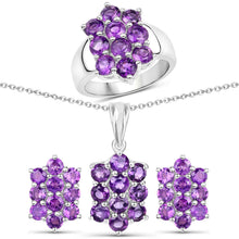 Load image into Gallery viewer, 6.80 Carat Genuine Amethyst .925 Sterling Silver 3 Piece Jewelry Set (Ring, Earrings, and Pendant w/ Chain)