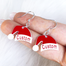 Load image into Gallery viewer, Custom Santa Hat Personalized Fishhook Dangle Earrings
