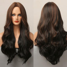 Load image into Gallery viewer, Dark Black Natural Long Wave Synthetic Hair Wigs Middle Part Heat Resistant Wigs for Afro American Women Daily Cosplay Party Use Wigs For Black Women Cosplay Wigs For Women