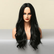 Load image into Gallery viewer, Dark Black Natural Long Wave Synthetic Hair Wigs Middle Part Heat Resistant Wigs for Afro American Women Daily Cosplay Party Use Wigs For Black Women Cosplay Wigs For Women