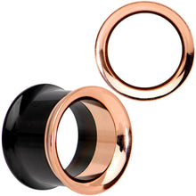 Load image into Gallery viewer, Black Rose Gold PVD Two Tone Screw Fit Tunnel Plug Set 3mm to 16mm