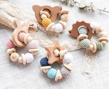 Load image into Gallery viewer, Wooden Teether Hedgehog Crochet Beads Wood Crafts Ring Engraved Bead Baby Teether Wooden Toys For Kids Rattle