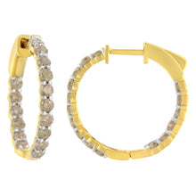 Load image into Gallery viewer, 10K Yellow Gold Plated Sterling Silver Diamond Hoop Earrings (2 cttw, K-L Color, I2-I3 Clarity)