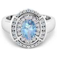 Load image into Gallery viewer, 1.57 Carat Genuine Aquamarine and White Diamond 14K White Gold Ring