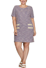 Load image into Gallery viewer, Full Size Short Sleeve Pearl Studded Trim Knit Tweed Dress Plus Size –Elegant and Glamorous Dress with Pearl Detailing for Upscale Events