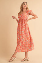Load image into Gallery viewer, Cutout Back Floral Square Neck Puff Sleeve Midi Summer Dress For Women – Elegant & Feminine with Modern Details, Perfect for Special Occasions