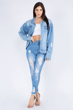 Load image into Gallery viewer, American Bazi Full Size Painted Back Distressed Jacket for Women Artistic and Edgy Style